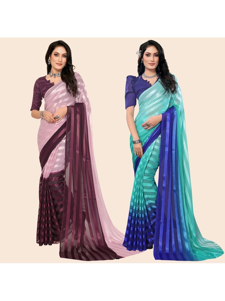     			ANAND SAREES Pack of 2 Satin Striped Saree With Blouse Piece ( Multicolor )