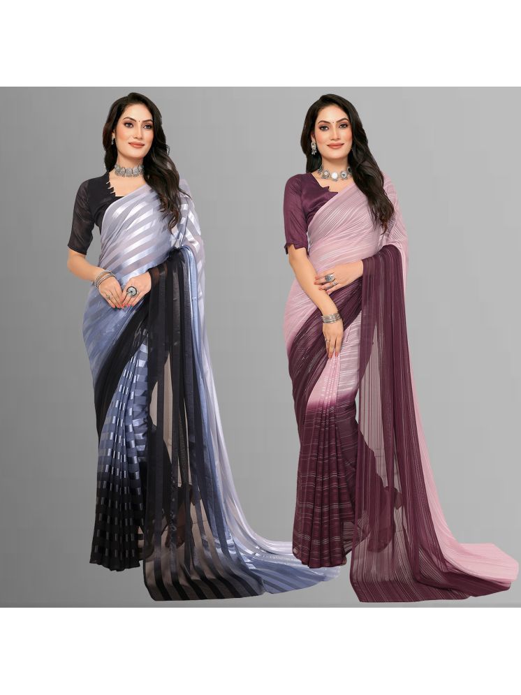     			ANAND SAREES Pack of 2 Satin Striped Saree With Blouse Piece ( Multicolor )