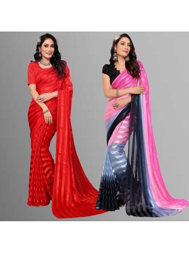     			ANAND SAREES Pack of 2 Satin Striped Saree With Blouse Piece ( Multicolor )