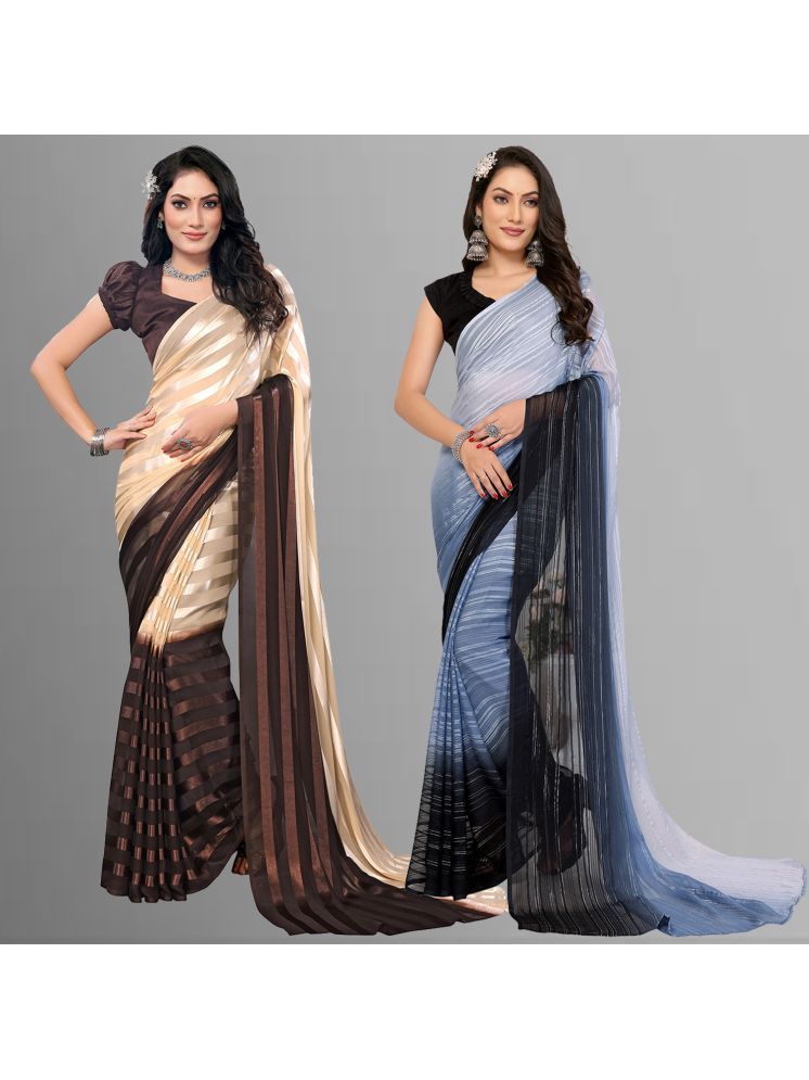     			ANAND SAREES Pack of 2 Satin Striped Saree With Blouse Piece ( Multicolor )