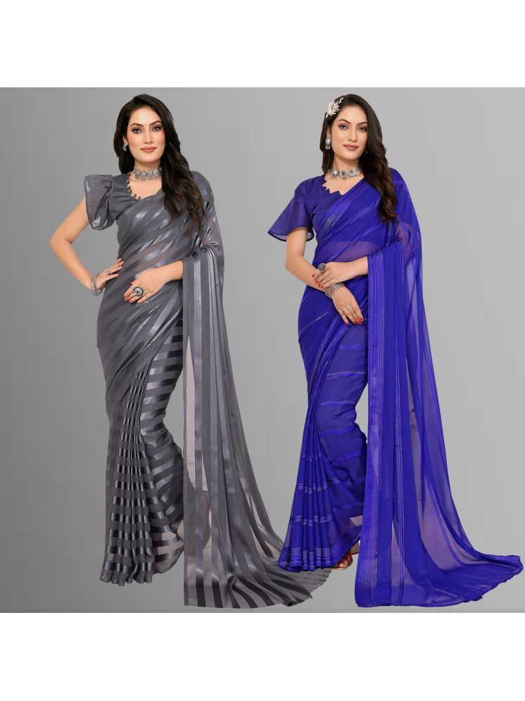     			ANAND SAREES Pack of 2 Satin Striped Saree With Blouse Piece ( Multicolor )