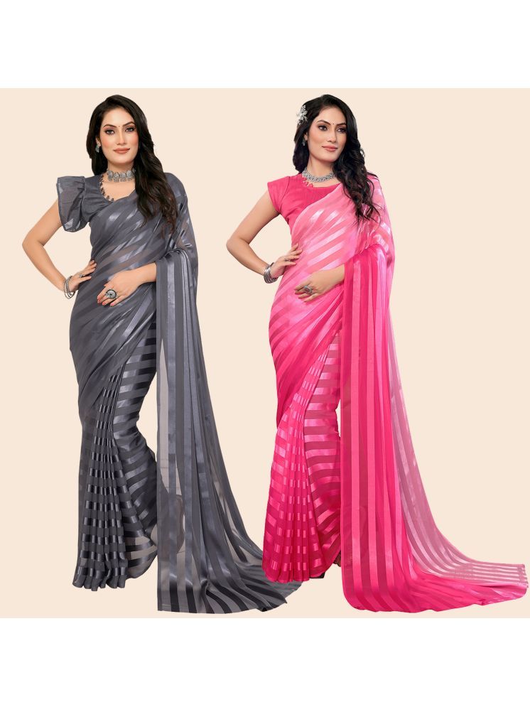     			ANAND SAREES Pack of 2 Satin Striped Saree With Blouse Piece ( Multicolor )