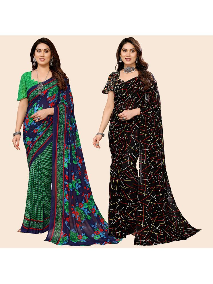     			ANAND SAREES Pack of 2 Georgette Printed Saree With Blouse Piece ( Multicolor )