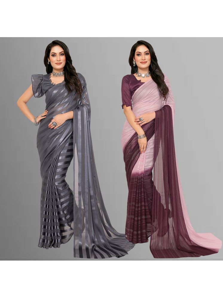     			ANAND SAREES Pack of 2 Satin Striped Saree With Blouse Piece ( Multicolor )