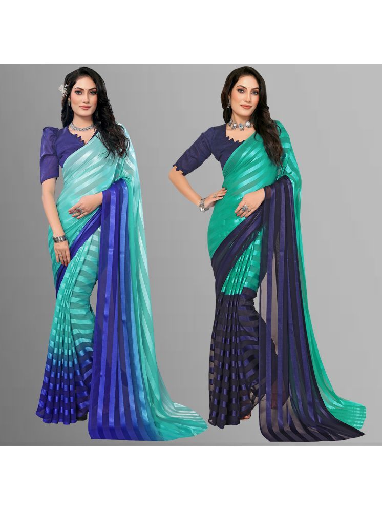     			ANAND SAREES Pack of 2 Satin Striped Saree With Blouse Piece ( Multicolor )