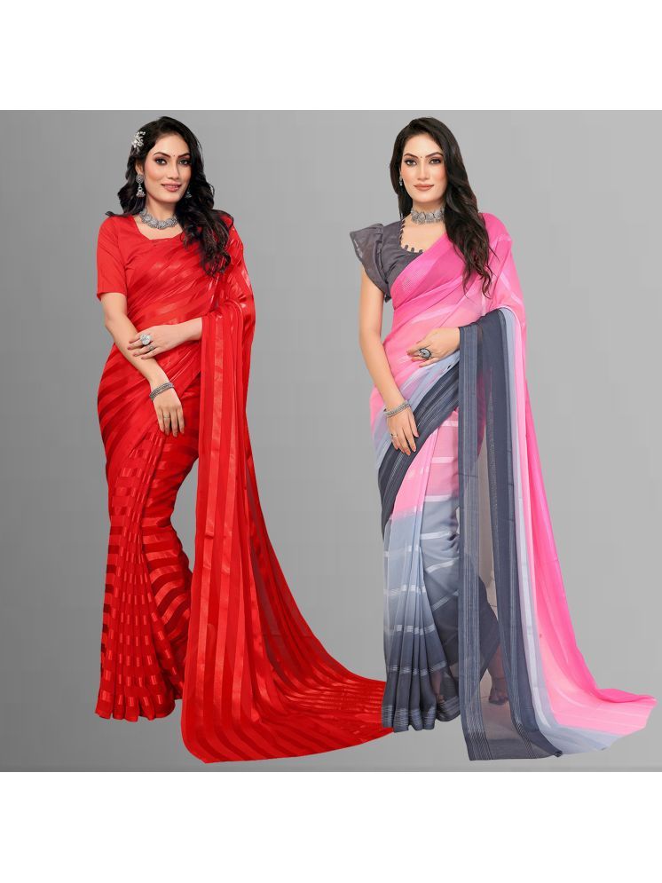     			ANAND SAREES Pack of 2 Satin Striped Saree With Blouse Piece ( Multicolor )