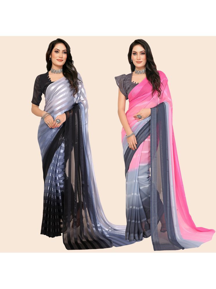     			ANAND SAREES Pack of 2 Satin Striped Saree With Blouse Piece ( Multicolor )