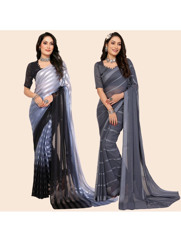     			ANAND SAREES Pack of 2 Satin Striped Saree With Blouse Piece ( Multicolor )