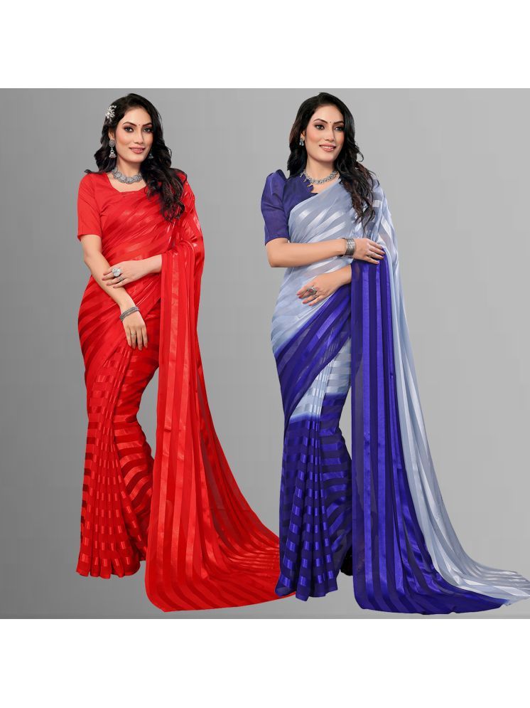     			ANAND SAREES Pack of 2 Satin Striped Saree With Blouse Piece ( Multicolor )