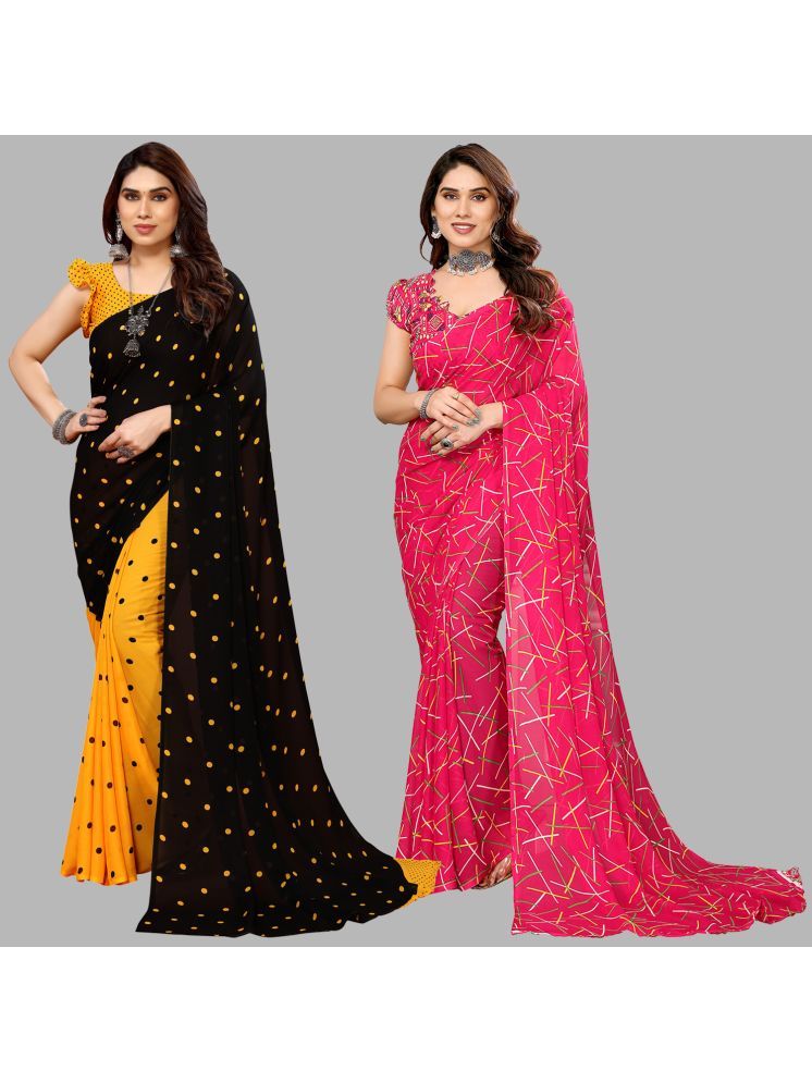     			ANAND SAREES Pack of 2 Georgette Printed Saree With Blouse Piece ( Multicolor )