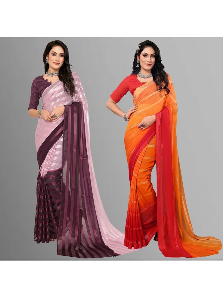     			ANAND SAREES Pack of 2 Satin Striped Saree With Blouse Piece ( Multicolor )