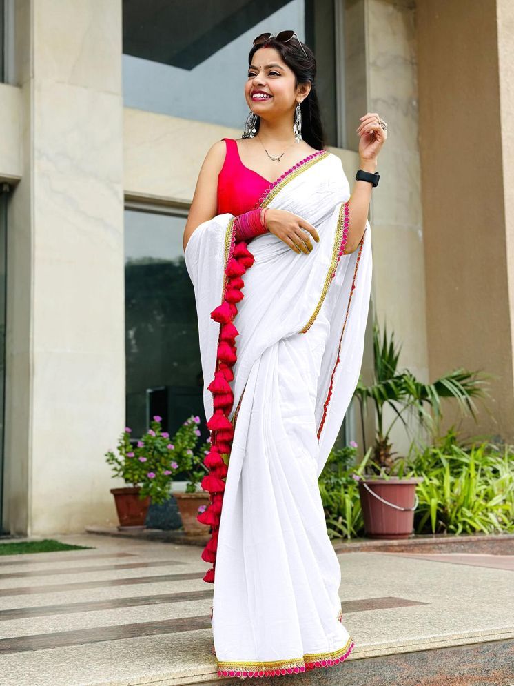     			Aika Pack of 1 Georgette Solid Saree With Blouse Piece ( White )