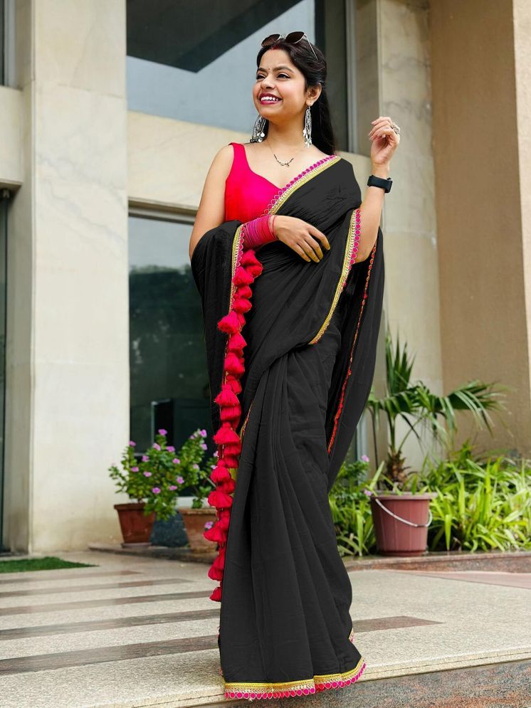     			Aika Pack of 1 Georgette Solid Saree With Blouse Piece ( Black )