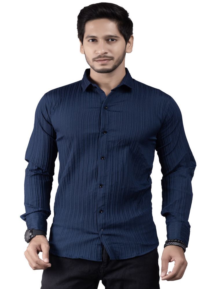     			JEEVAAN - THE PERFECT FASHION Cotton Blend Slim Fit Striped Full Sleeves Men's Casual Shirt - Navy Blue ( Pack of 1 )