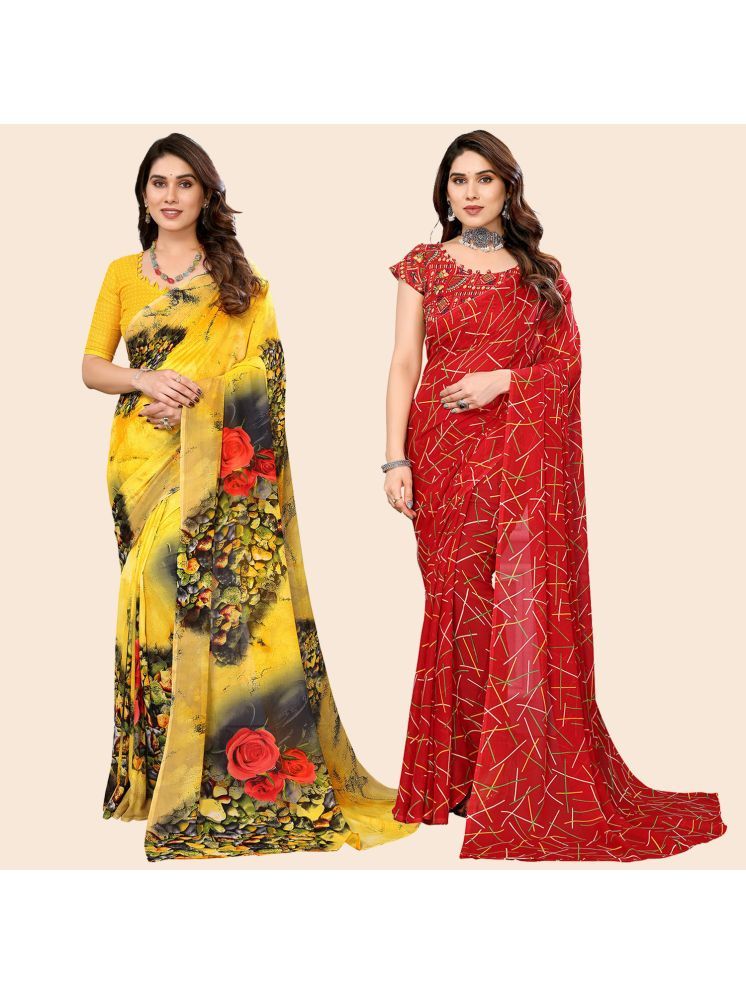     			Kashvi Sarees Pack of 2 Georgette Printed Saree With Blouse Piece ( Multicolor )