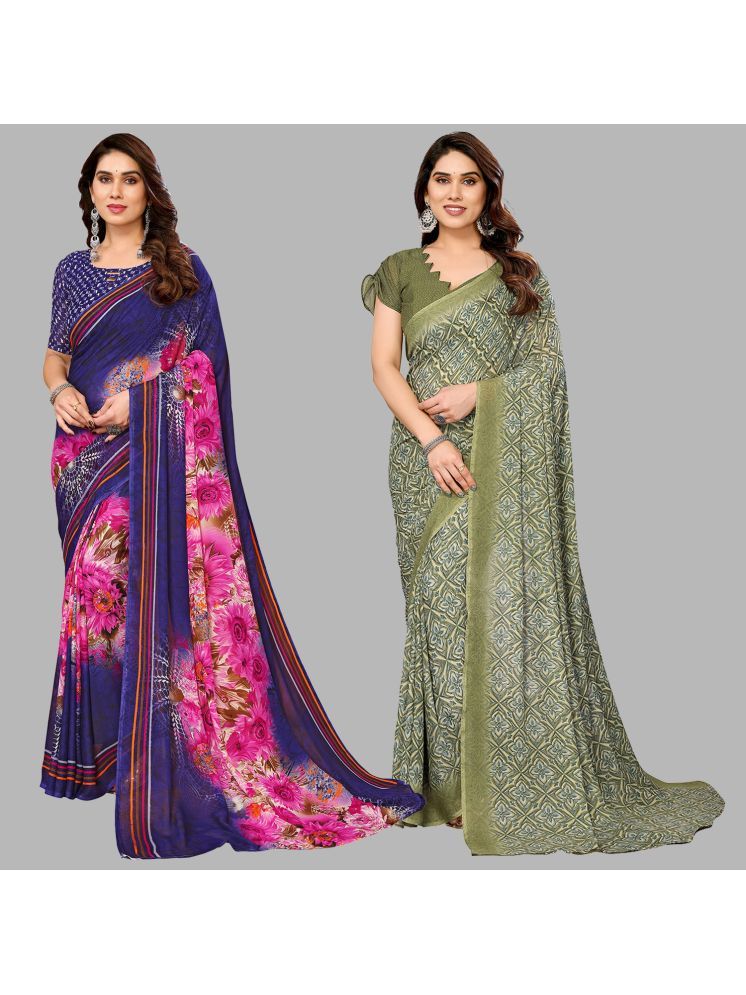     			Kashvi Sarees Pack of 2 Georgette Printed Saree With Blouse Piece ( Multicolor )