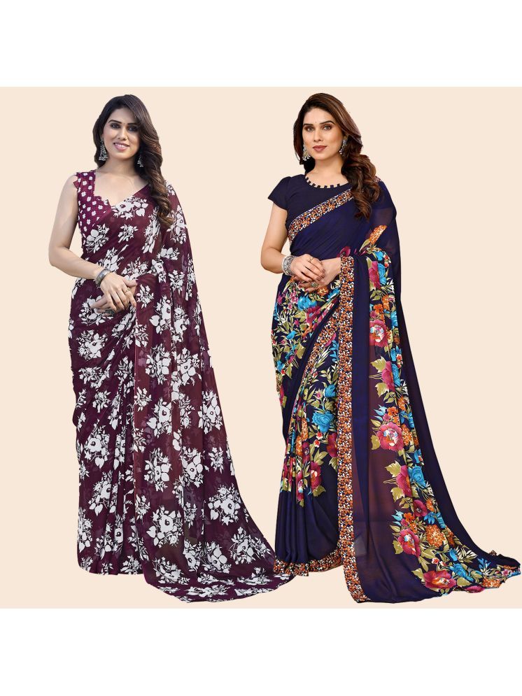     			Kashvi Sarees Pack of 2 Georgette Printed Saree With Blouse Piece ( Multicolor )