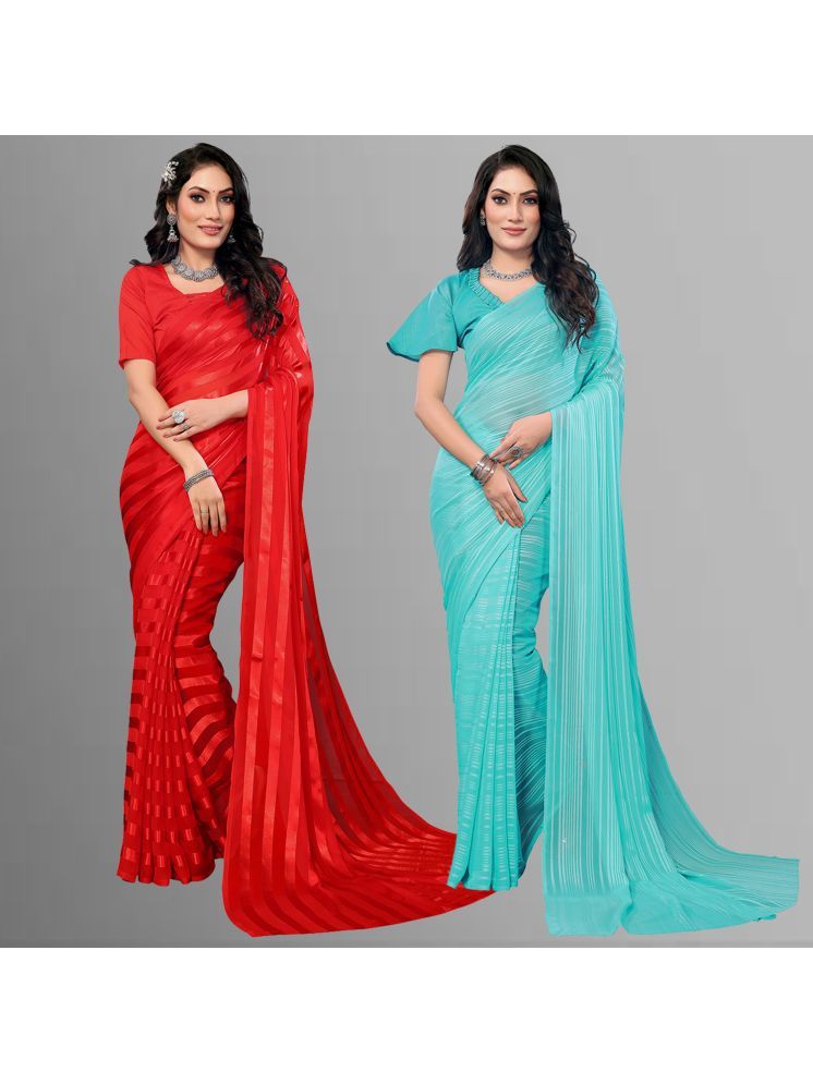     			Kashvi Sarees Pack of 2 Satin Striped Saree With Blouse Piece ( Multicolor )