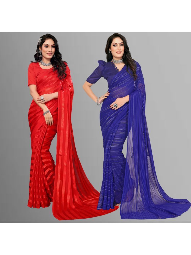     			Kashvi Sarees Pack of 2 Satin Striped Saree With Blouse Piece ( Multicolor )