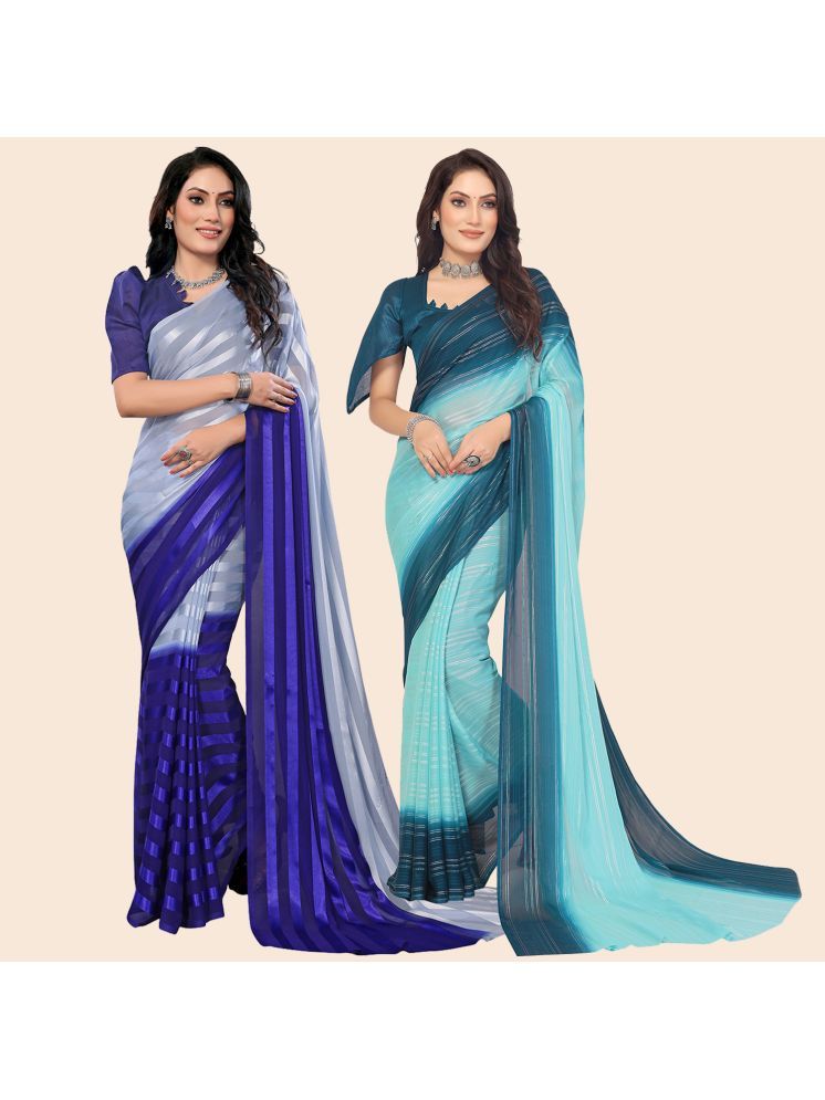     			Kashvi Sarees Pack of 2 Satin Striped Saree With Blouse Piece ( Multicolor )