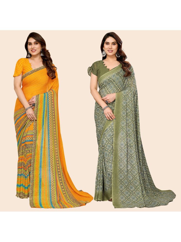     			Kashvi Sarees Pack of 2 Georgette Printed Saree With Blouse Piece ( Multicolor )