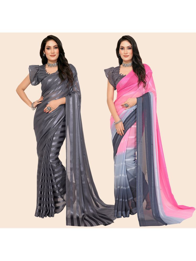     			Kashvi Sarees Pack of 2 Satin Striped Saree With Blouse Piece ( Multicolor )