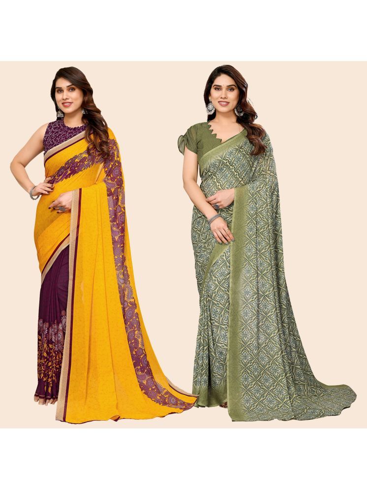     			Kashvi Sarees Pack of 2 Georgette Printed Saree With Blouse Piece ( Multicolor )