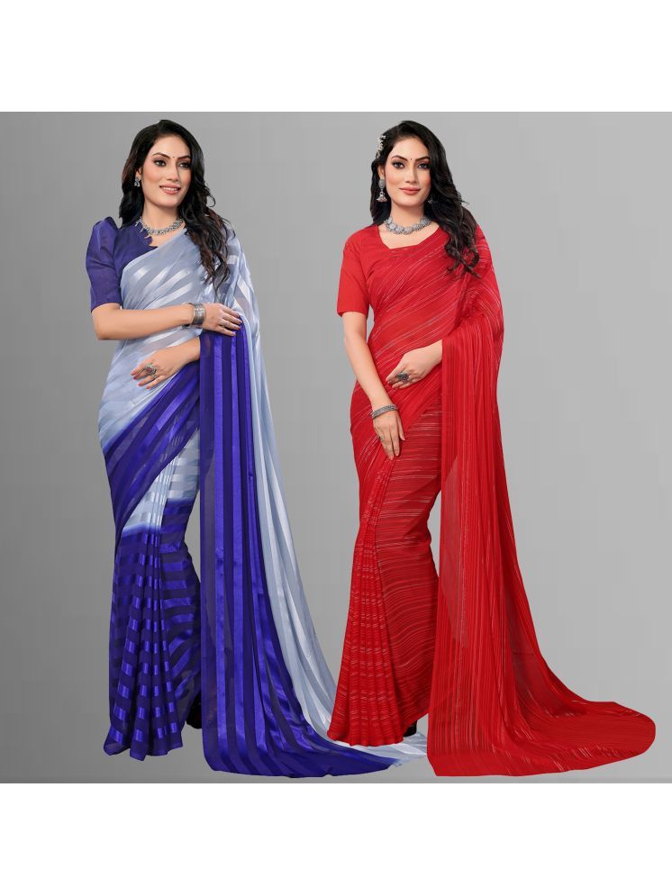     			Kashvi Sarees Pack of 2 Satin Striped Saree With Blouse Piece ( Multicolor )