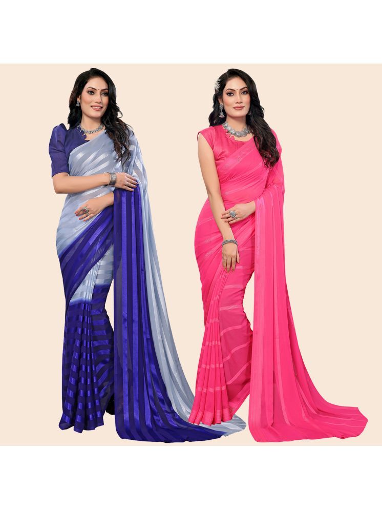     			Kashvi Sarees Pack of 2 Satin Striped Saree With Blouse Piece ( Multicolor )