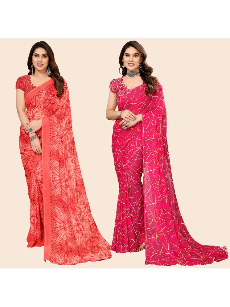     			Kashvi Sarees Pack of 2 Georgette Printed Saree With Blouse Piece ( Multicolor )