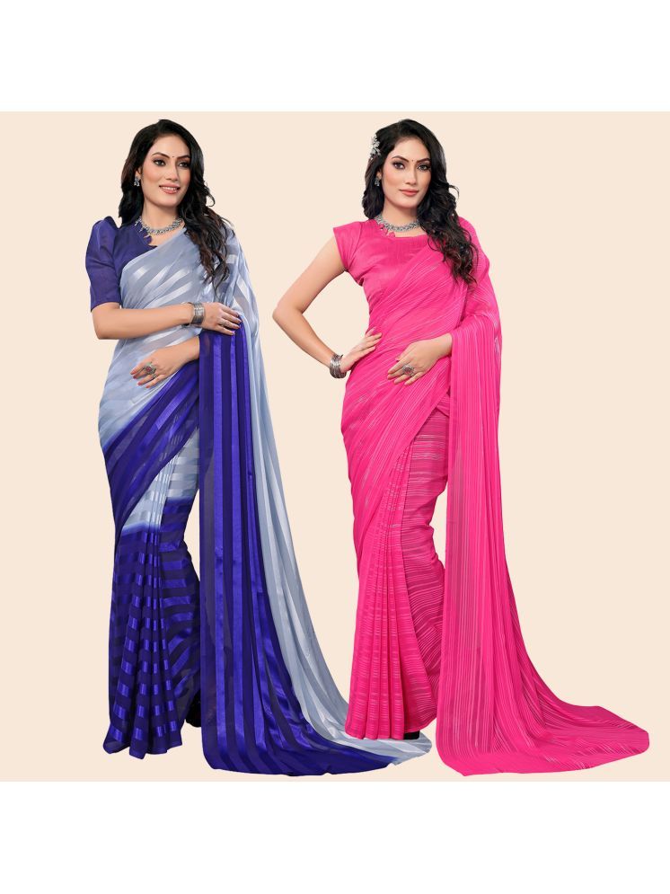     			Kashvi Sarees Pack of 2 Satin Striped Saree With Blouse Piece ( Multicolor )