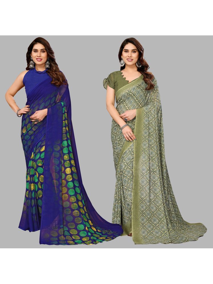     			Kashvi Sarees Pack of 2 Georgette Printed Saree With Blouse Piece ( Multicolor )