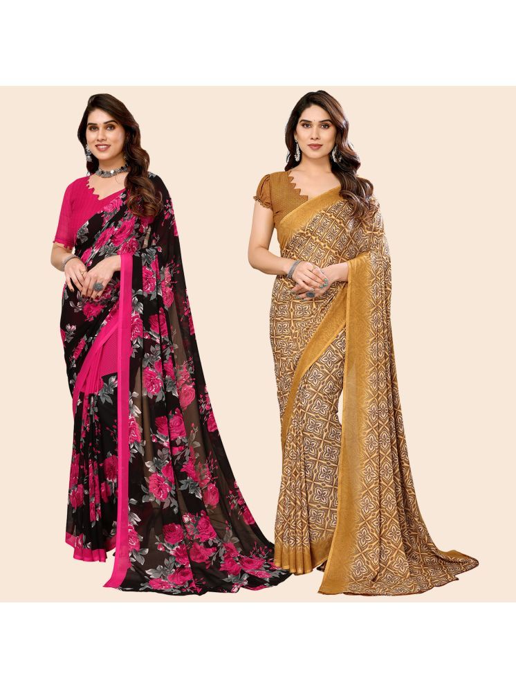     			Kashvi Sarees Pack of 2 Georgette Printed Saree With Blouse Piece ( Multicolor )