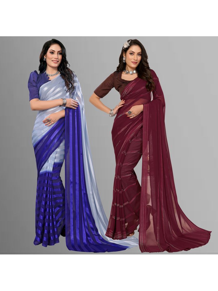     			Kashvi Sarees Pack of 2 Satin Striped Saree With Blouse Piece ( Multicolor )