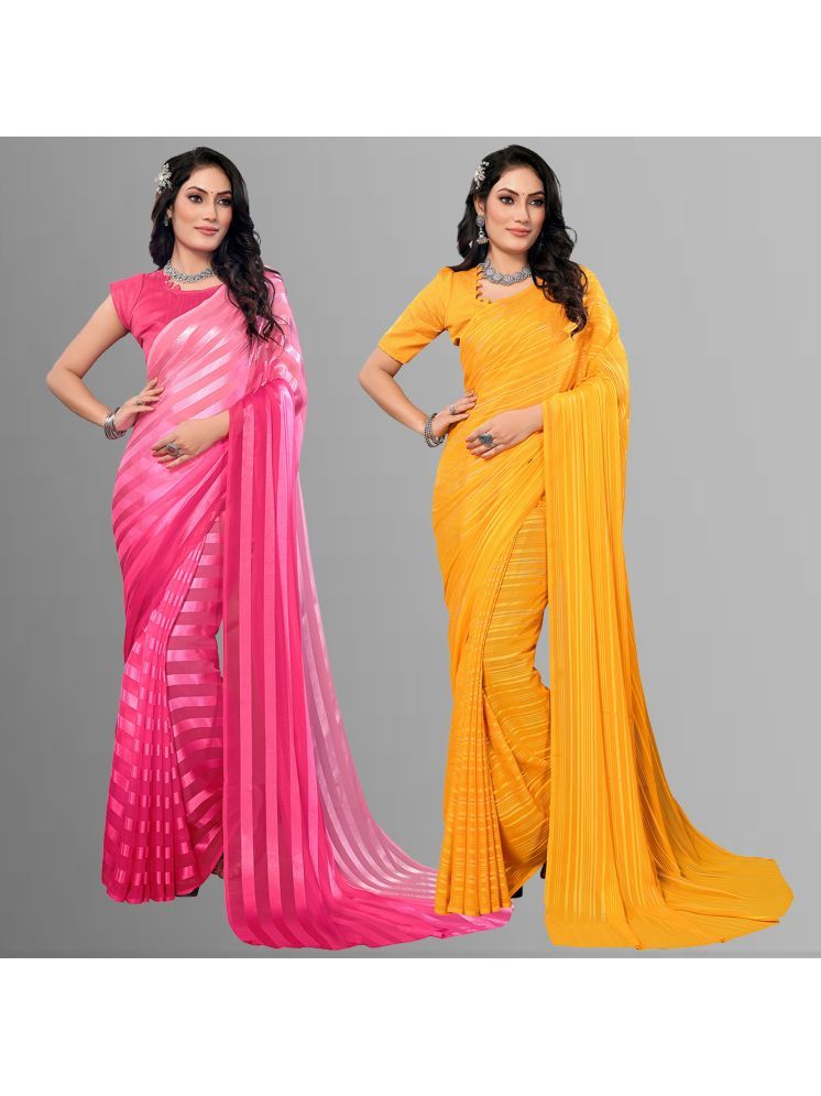     			Kashvi Sarees Pack of 2 Satin Striped Saree With Blouse Piece ( Multicolor )