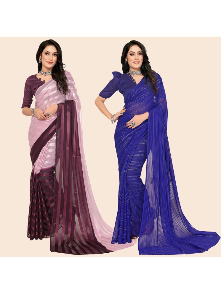     			Kashvi Sarees Pack of 2 Satin Striped Saree With Blouse Piece ( Multicolor )