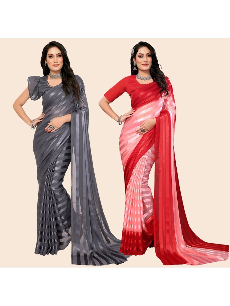     			Kashvi Sarees Pack of 2 Satin Striped Saree With Blouse Piece ( Multicolor )