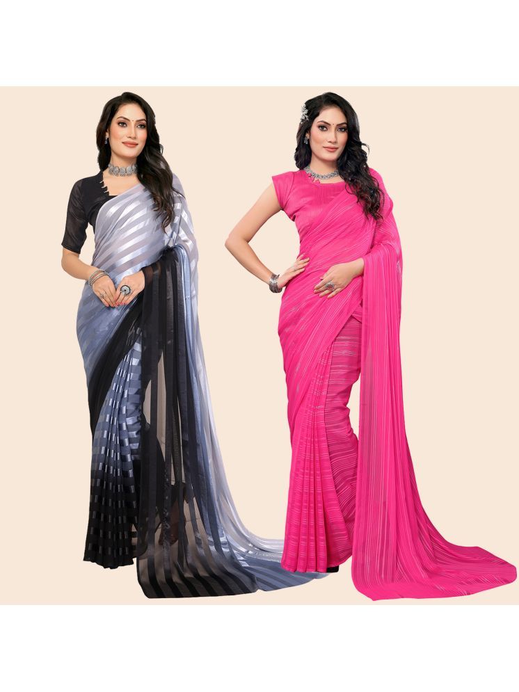     			Kashvi Sarees Pack of 2 Satin Striped Saree With Blouse Piece ( Multicolor )