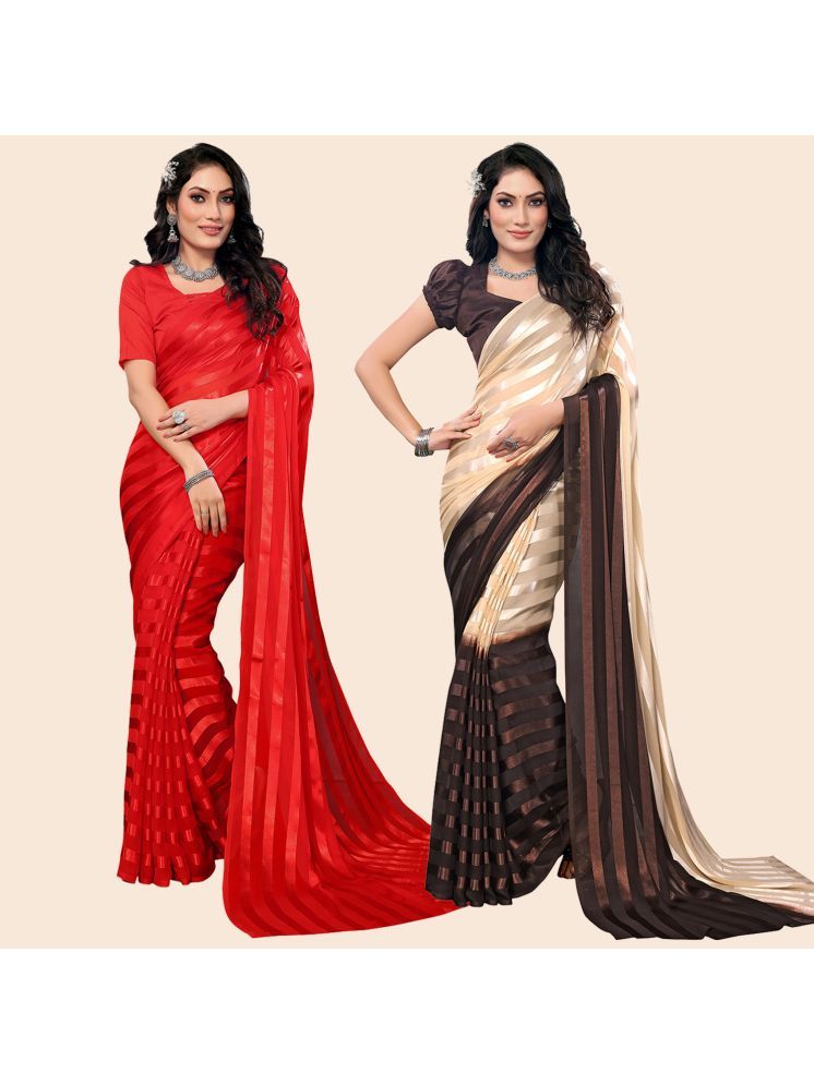     			Kashvi Sarees Pack of 2 Satin Striped Saree With Blouse Piece ( Multicolor )