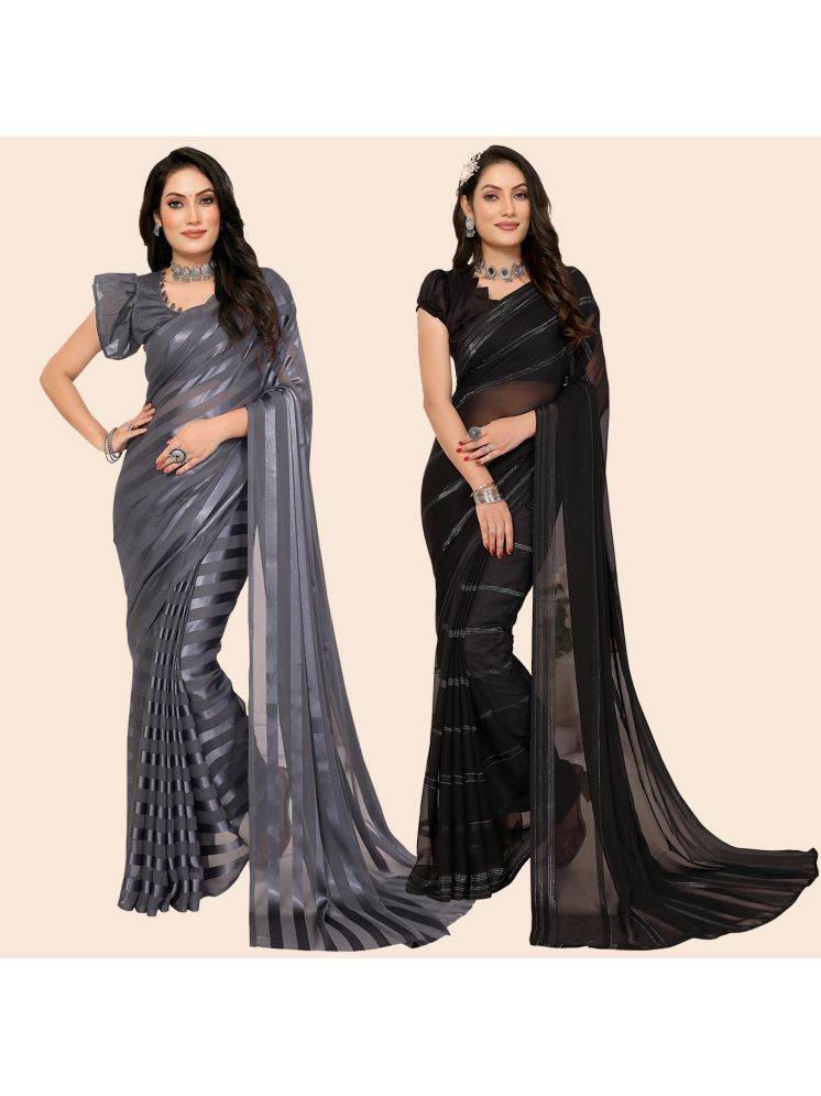     			Kashvi Sarees Pack of 2 Satin Striped Saree With Blouse Piece ( Multicolor )