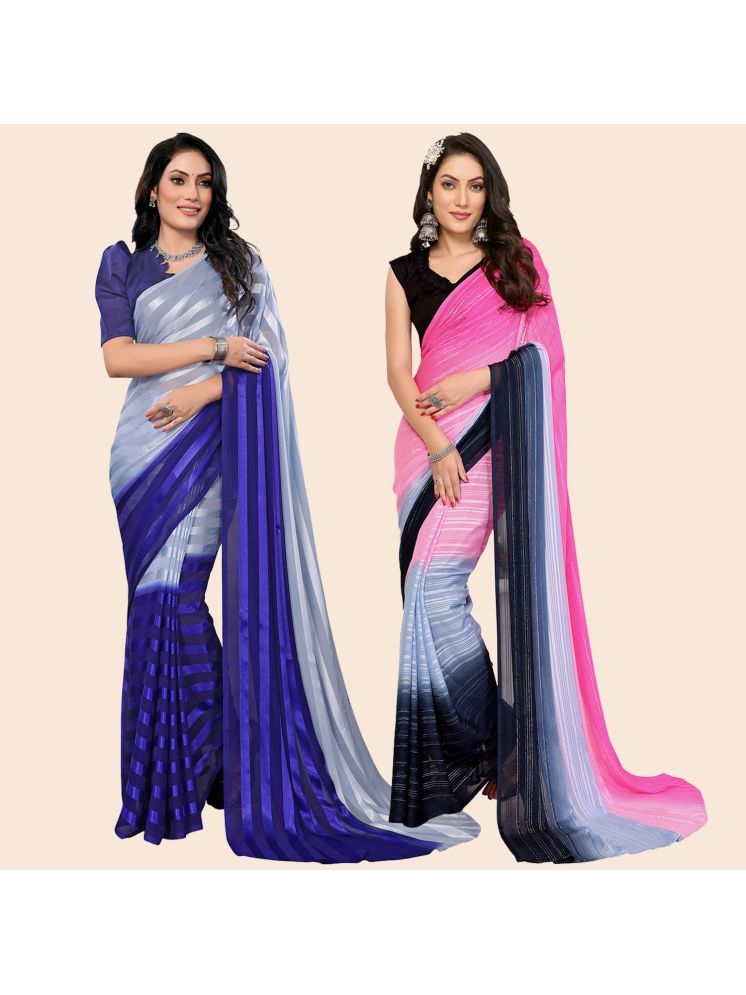     			Kashvi Sarees Pack of 2 Satin Striped Saree With Blouse Piece ( Multicolor )