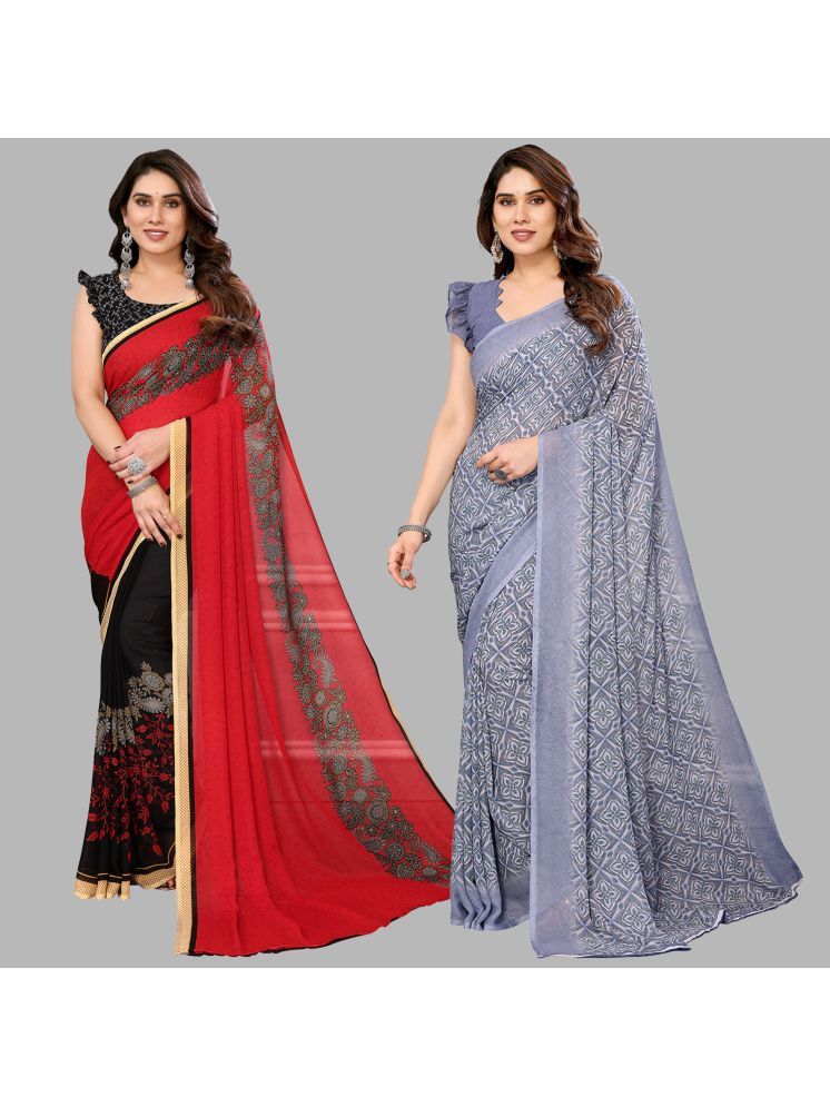     			Kashvi Sarees Pack of 2 Georgette Printed Saree With Blouse Piece ( Multicolor )