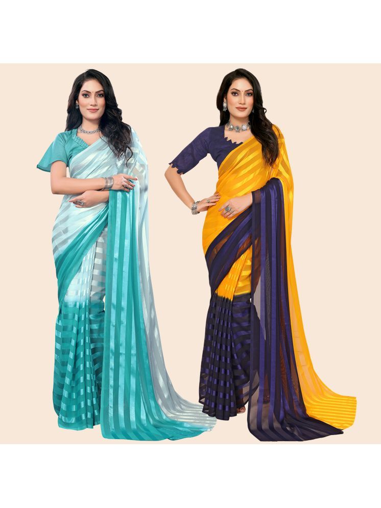     			Kashvi Sarees Pack of 2 Satin Striped Saree With Blouse Piece ( Multicolor )