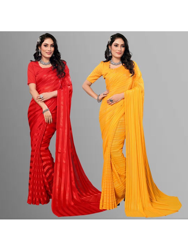     			Kashvi Sarees Pack of 2 Satin Striped Saree With Blouse Piece ( Multicolor )