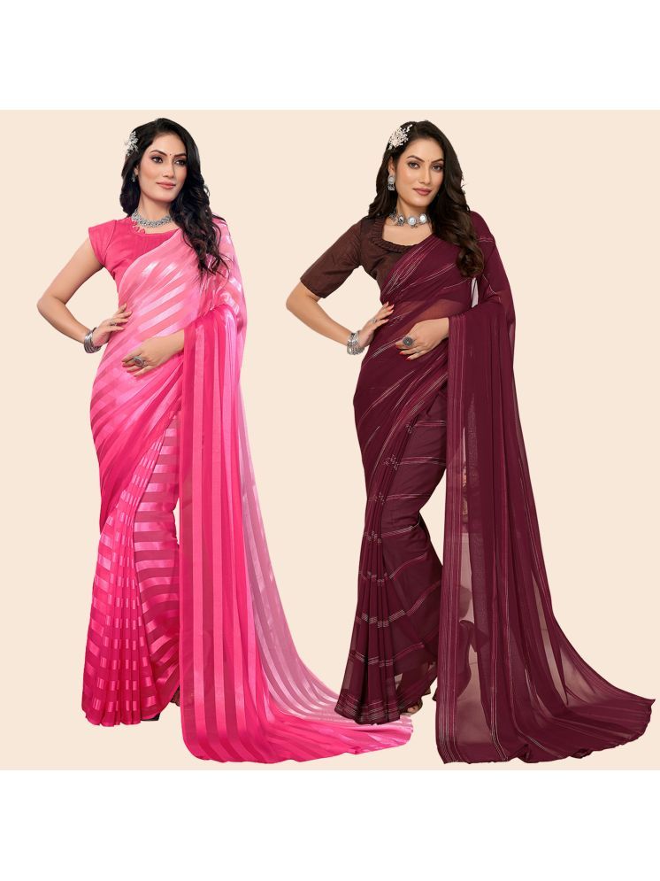     			Kashvi Sarees Pack of 2 Satin Striped Saree With Blouse Piece ( Multicolor )