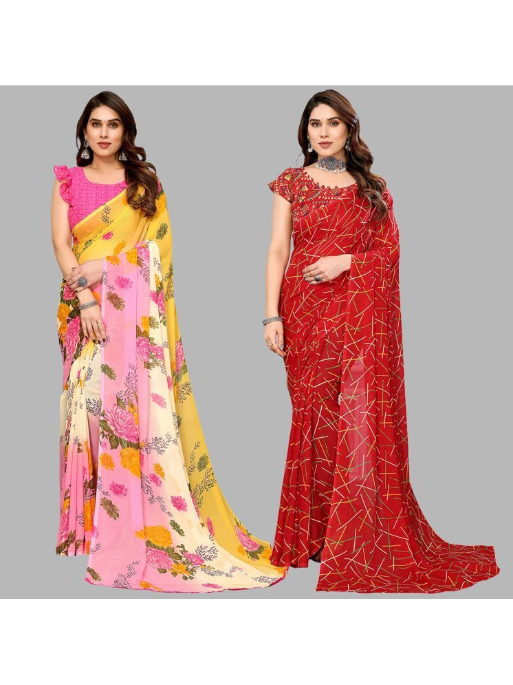     			Kashvi Sarees Pack of 2 Georgette Printed Saree With Blouse Piece ( Multicolor )