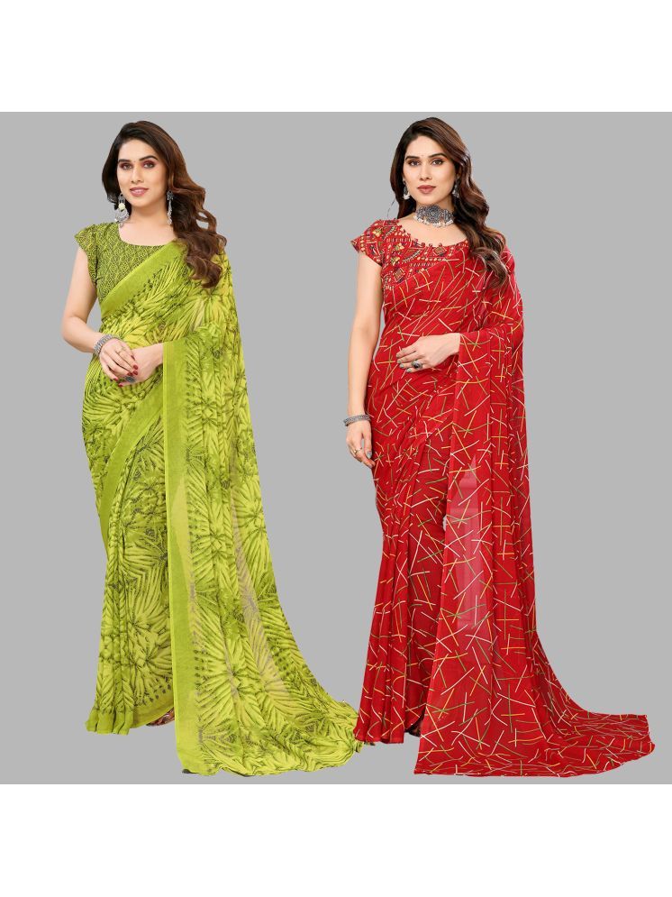     			Kashvi Sarees Pack of 2 Georgette Printed Saree With Blouse Piece ( Multicolor )