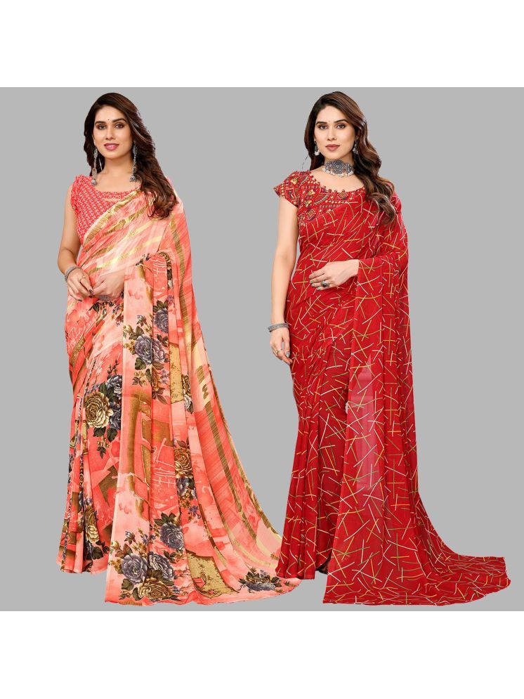     			Kashvi Sarees Pack of 2 Georgette Printed Saree With Blouse Piece ( Multicolor )