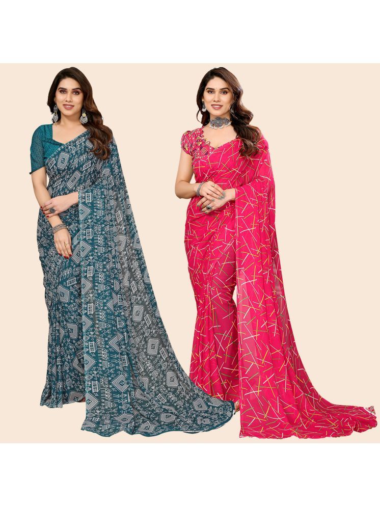     			Kashvi Sarees Pack of 2 Georgette Printed Saree With Blouse Piece ( Multicolor )