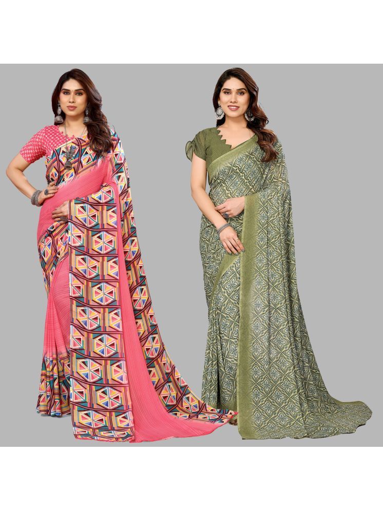     			Kashvi Sarees Pack of 2 Georgette Printed Saree With Blouse Piece ( Multicolor )